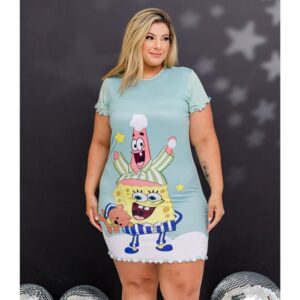 Camisola Encanto Plus Size Patrick E Bob Esponja Amável Moda Íntima