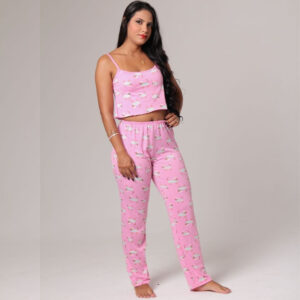 Pijama Com Cropped De Alcinha E Calça Garota Dorme Bem