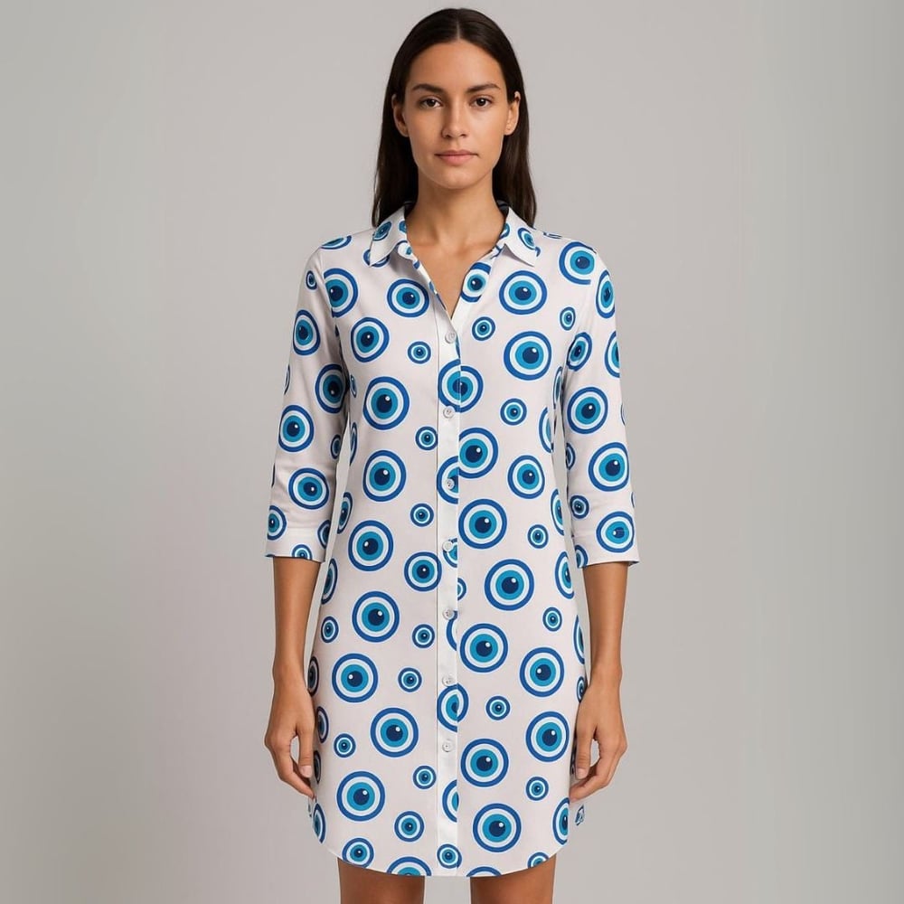 Saída De Praia Camisão Chemize Estampa Olho Grego Hangar Lingerie - Imagem 3