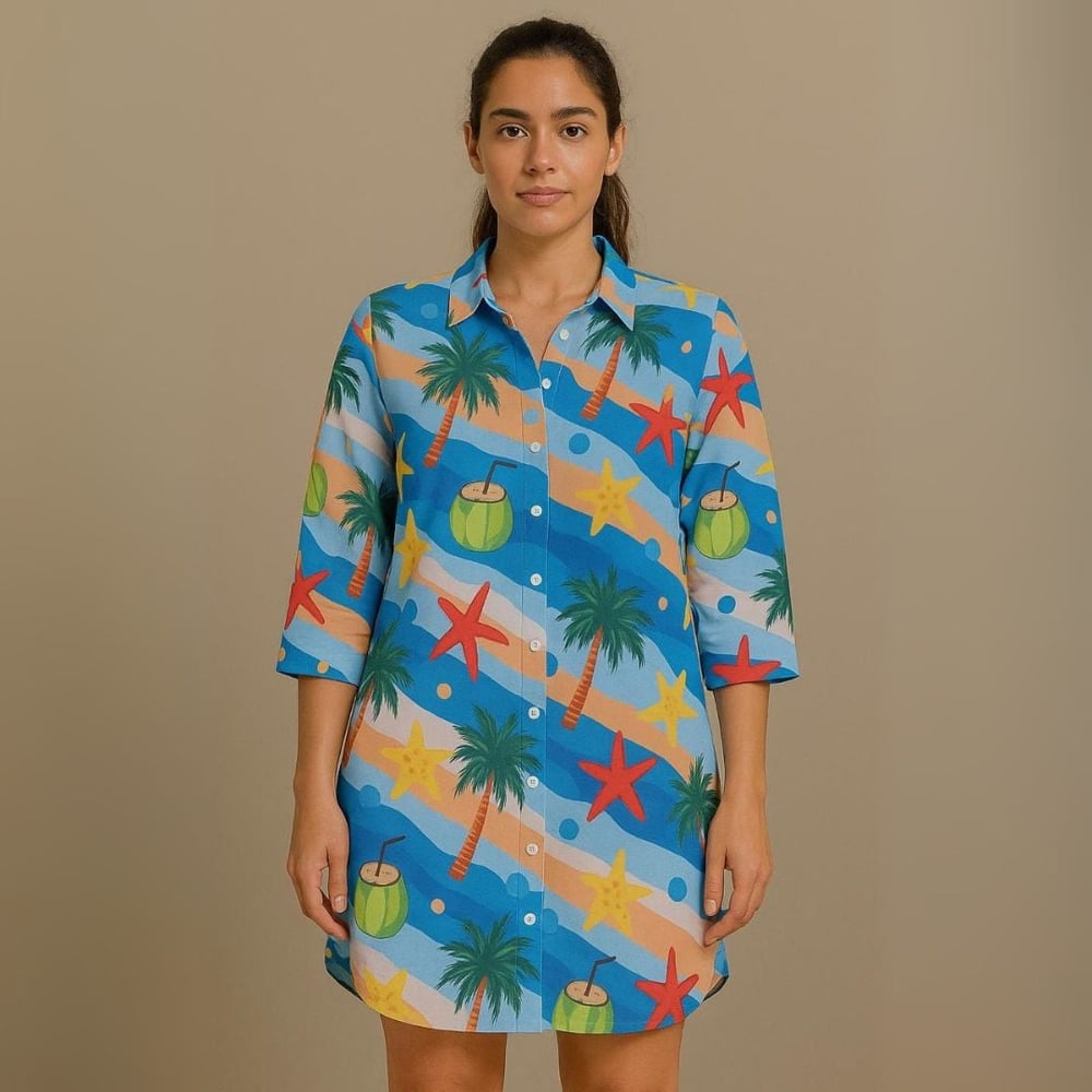 Saída De Praia Camisão Chemize Estampa Praiana Hangar Lingerie - Imagem 3