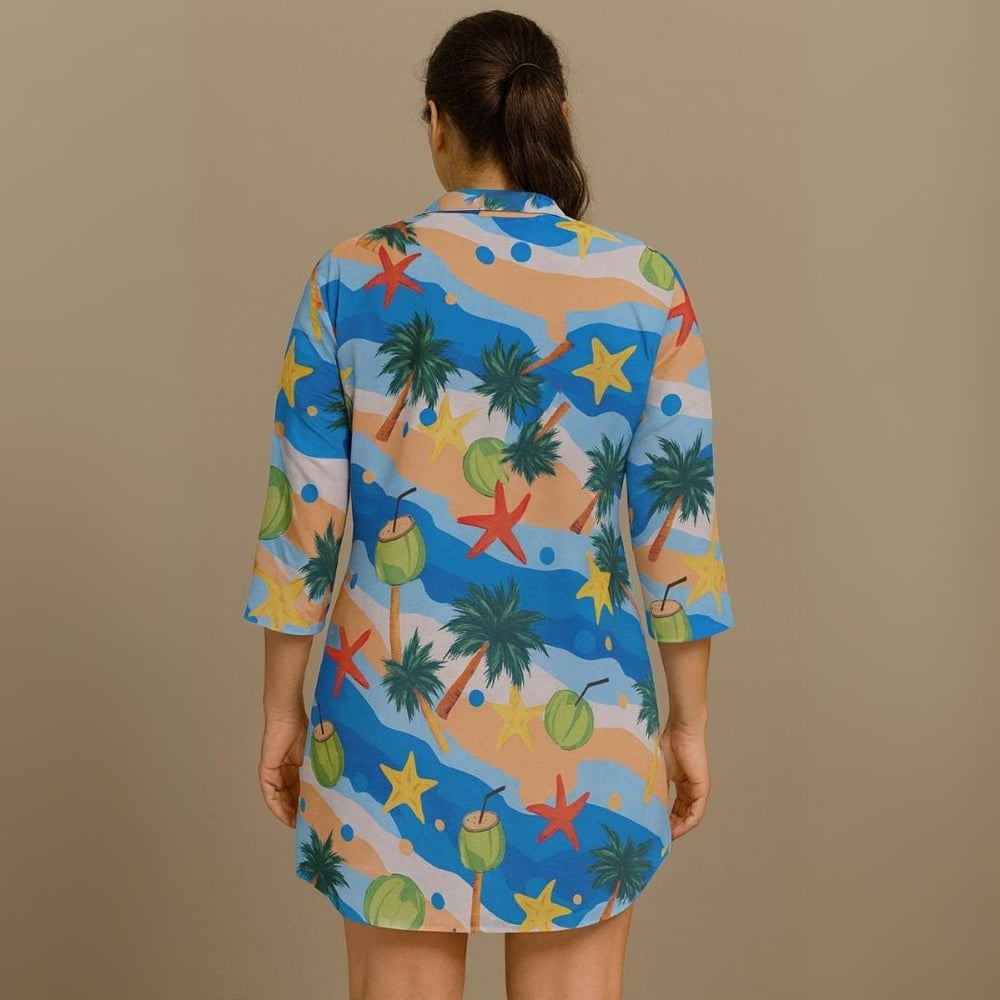 Saída De Praia Camisão Chemize Estampa Praiana Hangar Lingerie - Imagem 4