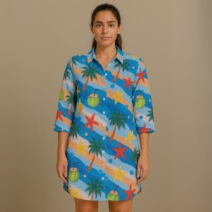 Saída De Praia Camisão Chemize Estampa Praiana Hangar Lingerie