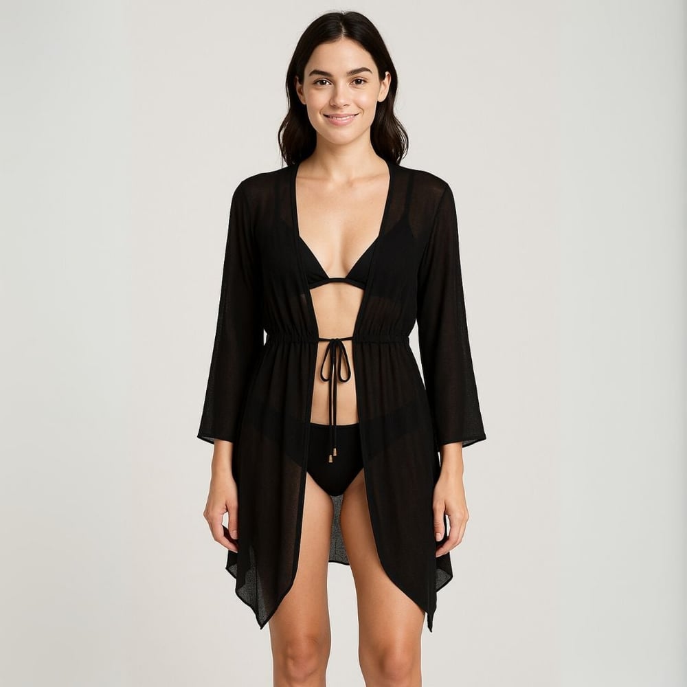 Saída De Praia Com Ponta Em Tule Linha Premium Hangar Lingerie - Imagem 5