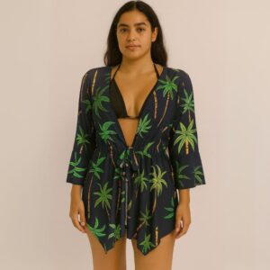 Saída De Praia Com Ponta Estampa Palmeiras Hangar Lingerie