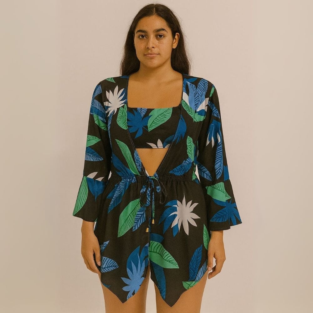 Saída De Praia Estampas Folhas Eco Linha Premium Hangar Lingerie - Imagem 3