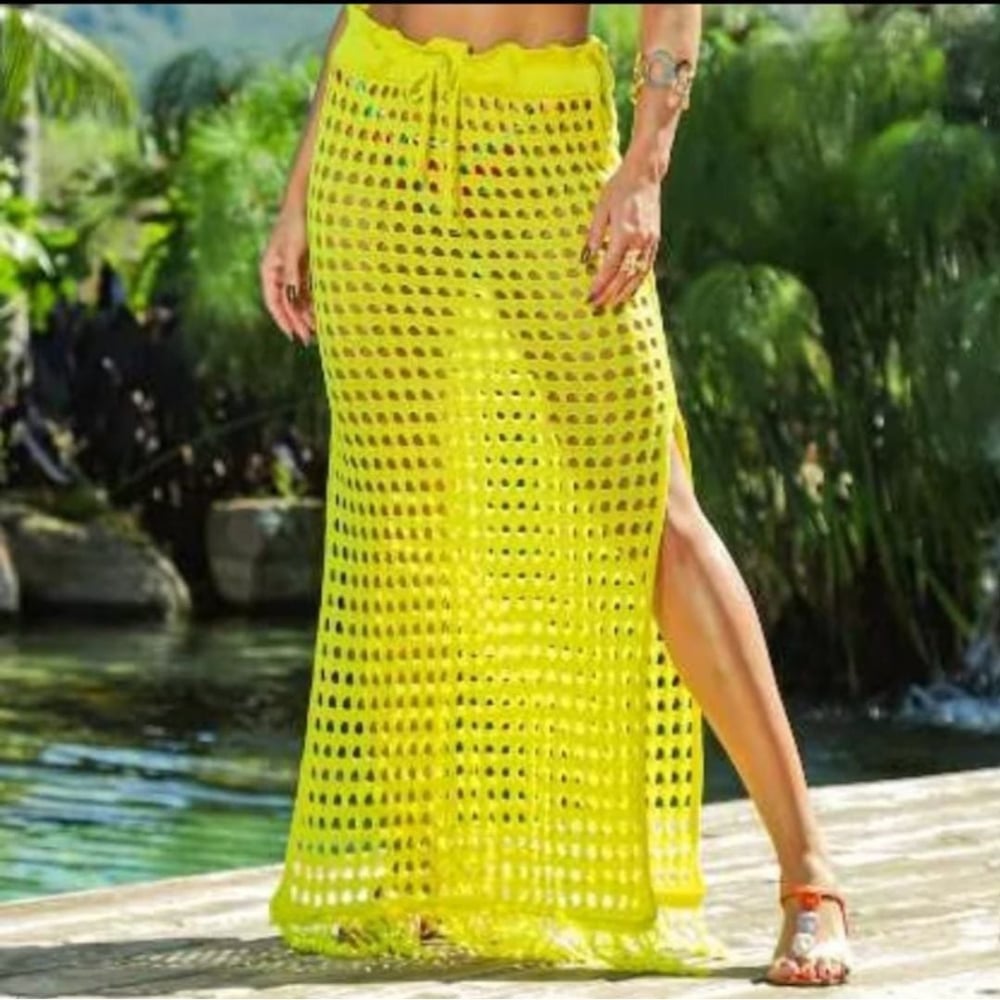 Saída De Praia Saia Longa Em Tricot Com Fenda Lateral Coleção Reveillon - Imagem 3