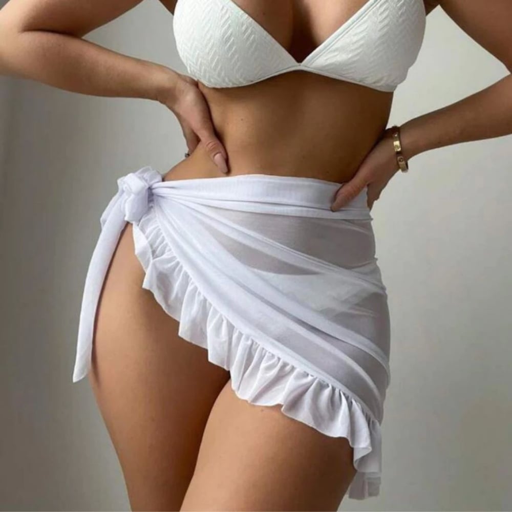 Saída De Praia Saia Pareô Lisa Com Babados Coleção Reveillon - Imagem 4