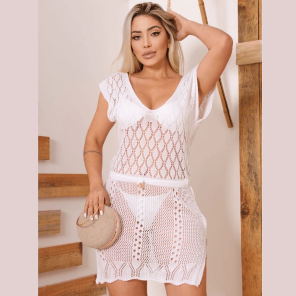 Saída De Praia Vestido Em Tricot Coleção Reveillon - Imagem 3