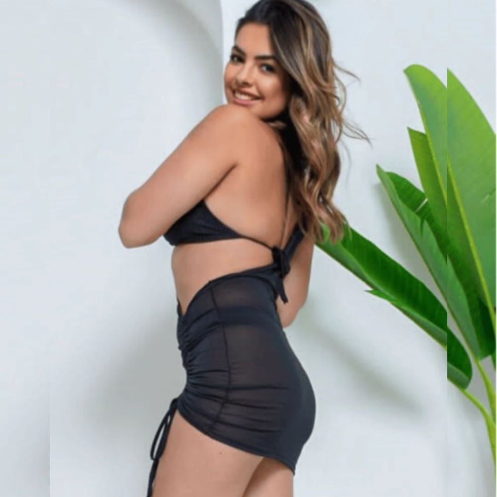 Saída De Praia Vestido Liso Com Cordão Puxe Coleção Reveillon - Imagem 4