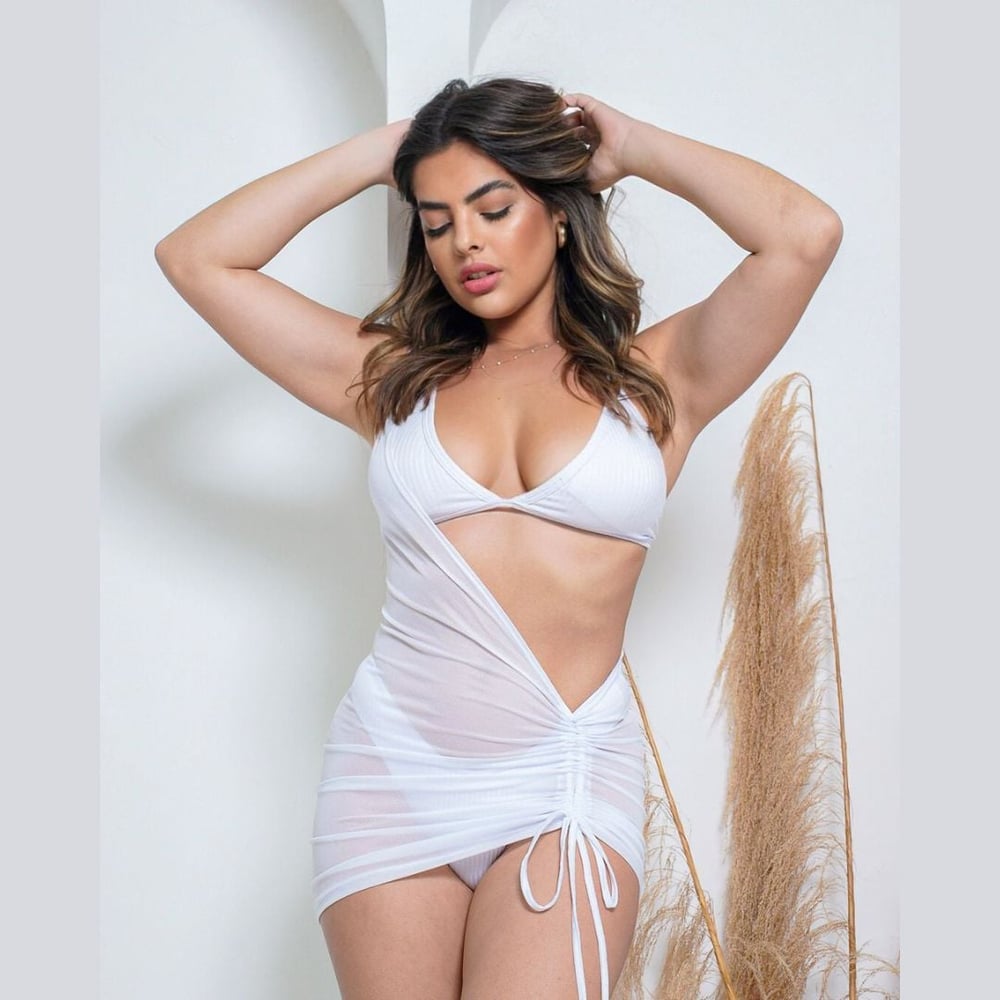Saída De Praia Vestido Liso Com Cordão Puxe Coleção Reveillon - Imagem 5