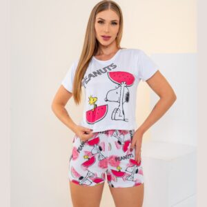 Short Doll Estampado Snoopy Amável Moda Íntima