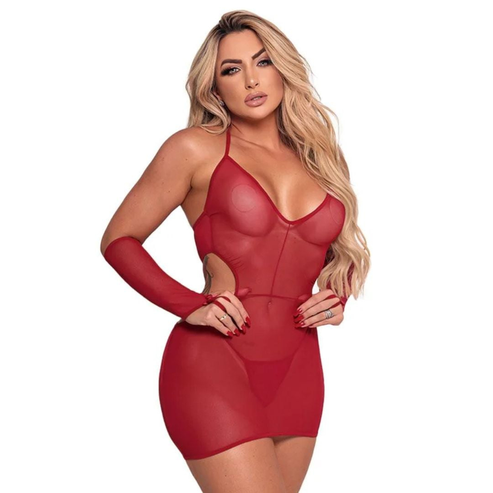 Camisola Sensual Apimentada Com Luvas E Fio Dental Tallyta - Imagem 3
