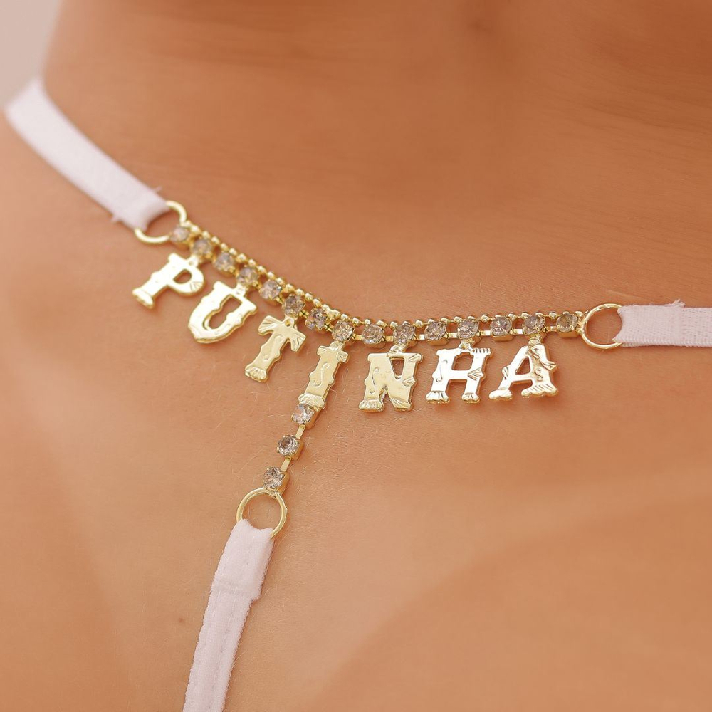 Calcinha Fio Dental Strass Bumbum Putinha Tallyta Moda Apimentada - Imagem 5