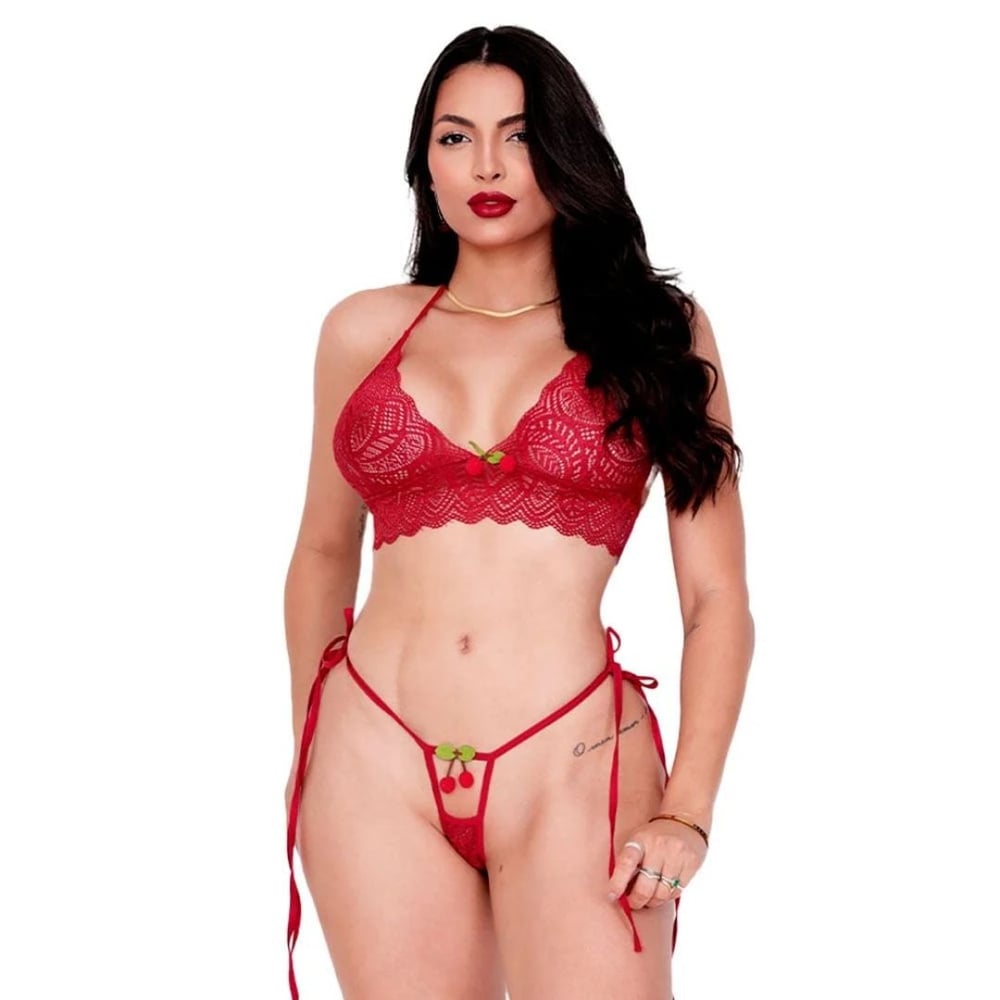 Conjunto Segredo Com Cinta Liga E Coleira Universo Feminino - Imagem 10