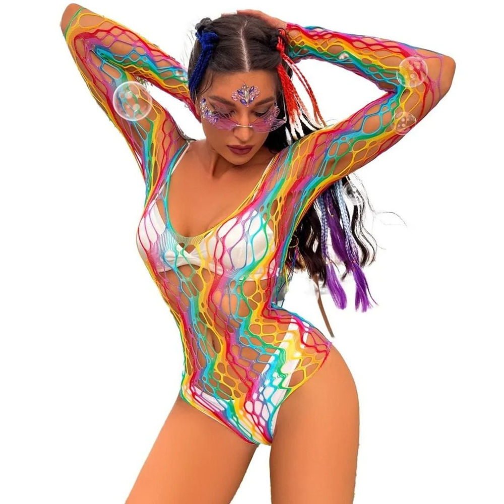 Body Arrastão Rainbow Com Manga Longa Leona Lingerie - Imagem 4