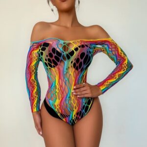 Body Arrastão Rainbow Com Manga Longa Leona Lingerie