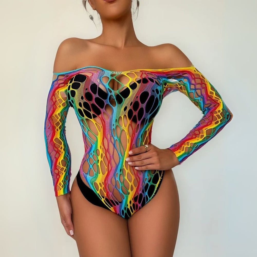 Body Arrastão Rainbow Com Manga Longa Leona Lingerie