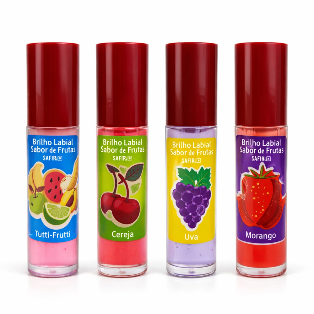 Brilho Labial Roll-On Sabor De Frutas 5Ml Safira Cosméticos