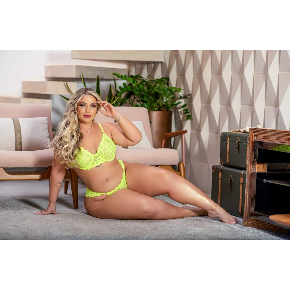 Conjunto Plus Tally Neon Em Renda Tallyta Moda Apimentada - Imagem 4
