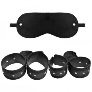 Kit Bondage Pelúcia Algema Com Tornozeleira Tiras E Vendas Dominatrix