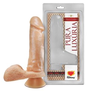Pênis Realístico Com Escroto E Ventosa 17 X 4,5Cm Linha Pura Luxúria Sexy Fantasy