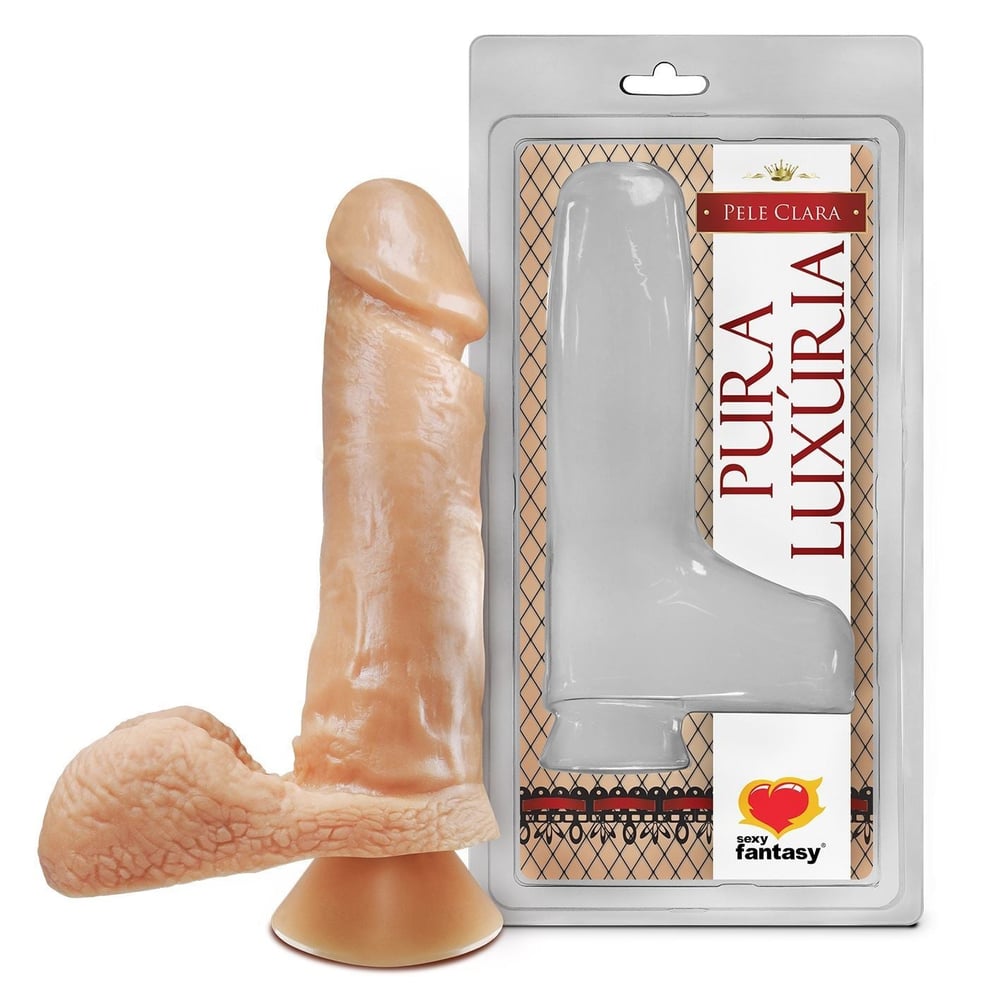 Pênis Realístico Com Escroto E Ventosa 17 X 4,5Cm Linha Pura Luxúria Sexy Fantasy