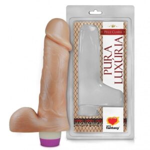 Pênis Realístico Com Escroto E Vibro 18 X 4,4Cm Linha Pura Luxúria Sexy Fantasy