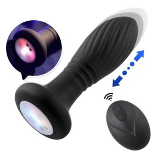 Plug Anal Em Silicone Com Led 9 Modos De Vibração E Movimetos De Vai E Vem