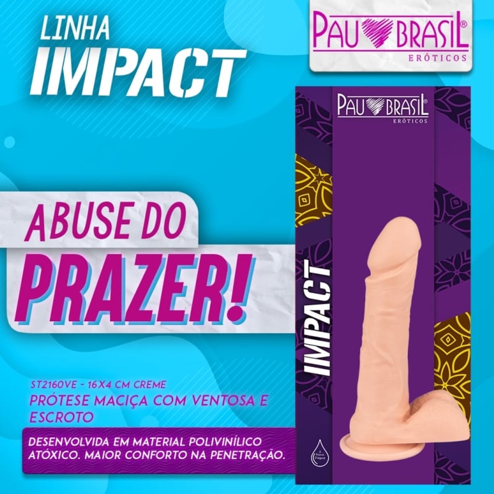 Prótese Realística Maciça Com Escroto E Ventosa 16 X 4Cm Linha Impact Pau Brasil - Imagem 2