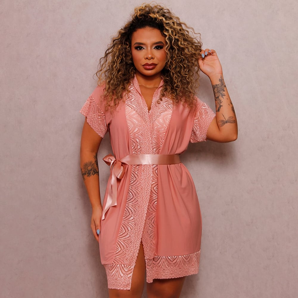 Robe Curto Sheilla Em Liganete Com Renda Lust Chick - Imagem 5