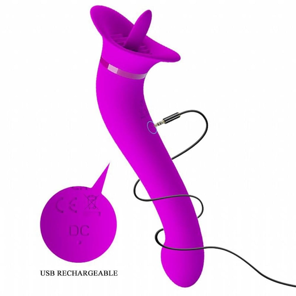 Vibrador Duplo Faust Com Língua Estimuladora 12 Vibrações Pretty Love - Imagem 5
