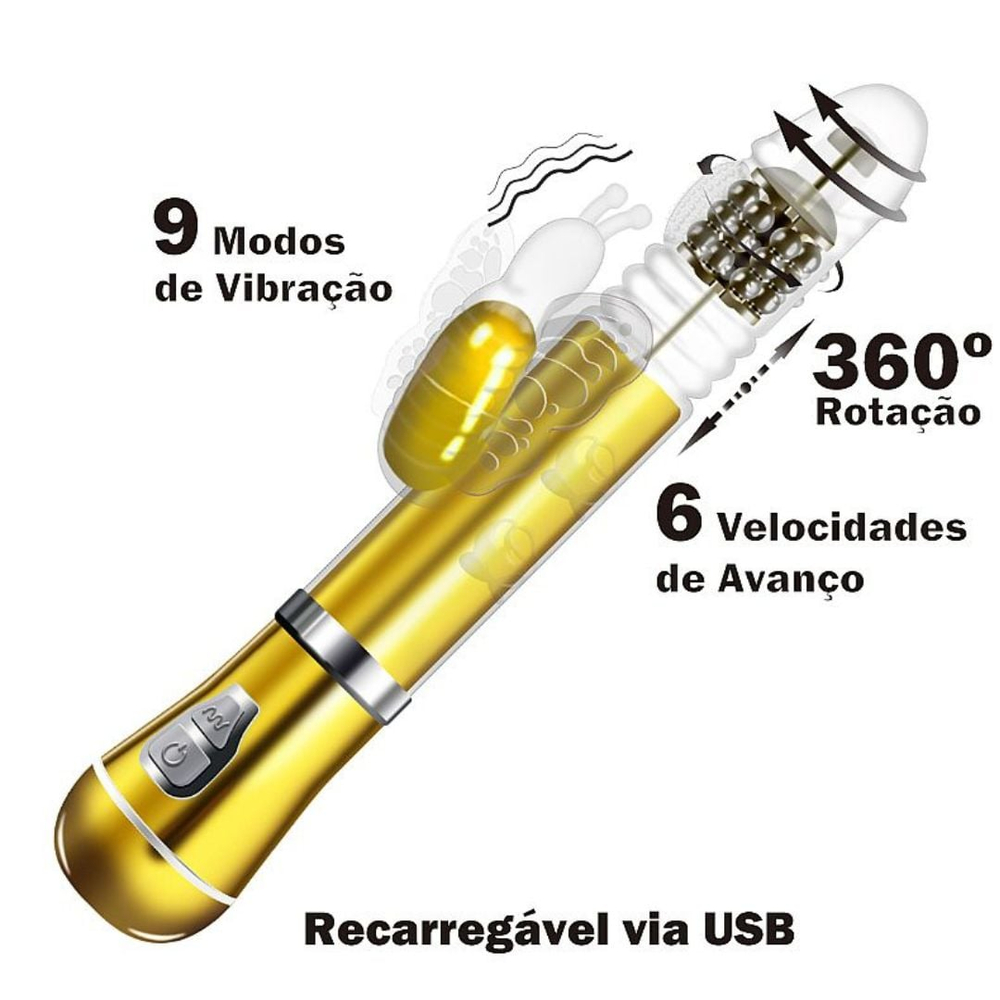 Vibrador Ponto G Borboleta Cromado 9 Vibrações 6 Modos De Vai E Vem E Rotação - Imagem 5