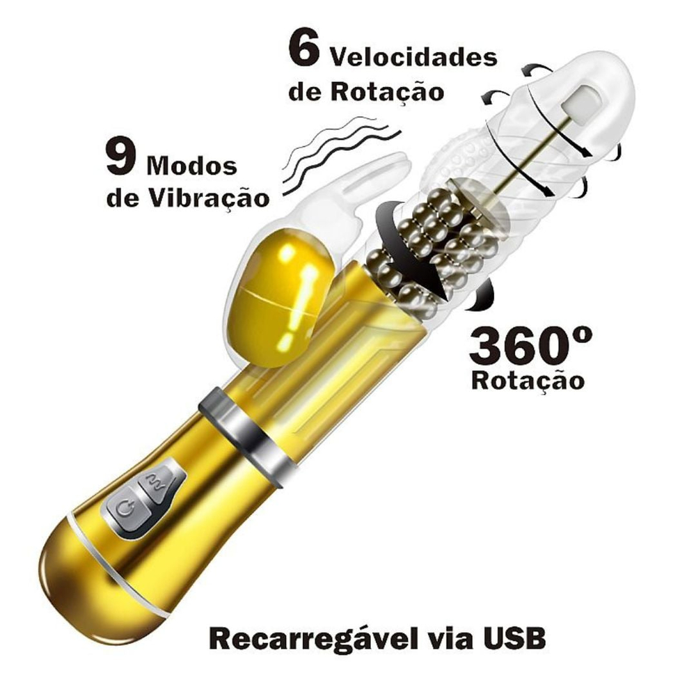 Vibrador Ponto G Rabbit Cromado 9 Vibrações 6 Modos Rotação - Imagem 5