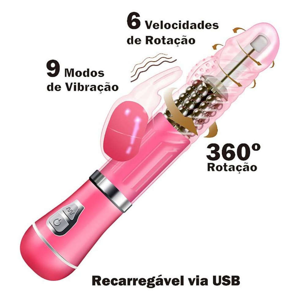 Vibrador Ponto G Rabbit Recarregável 9 Vibrações E 6 Modos De Rotação Vibe Toys - Imagem 8
