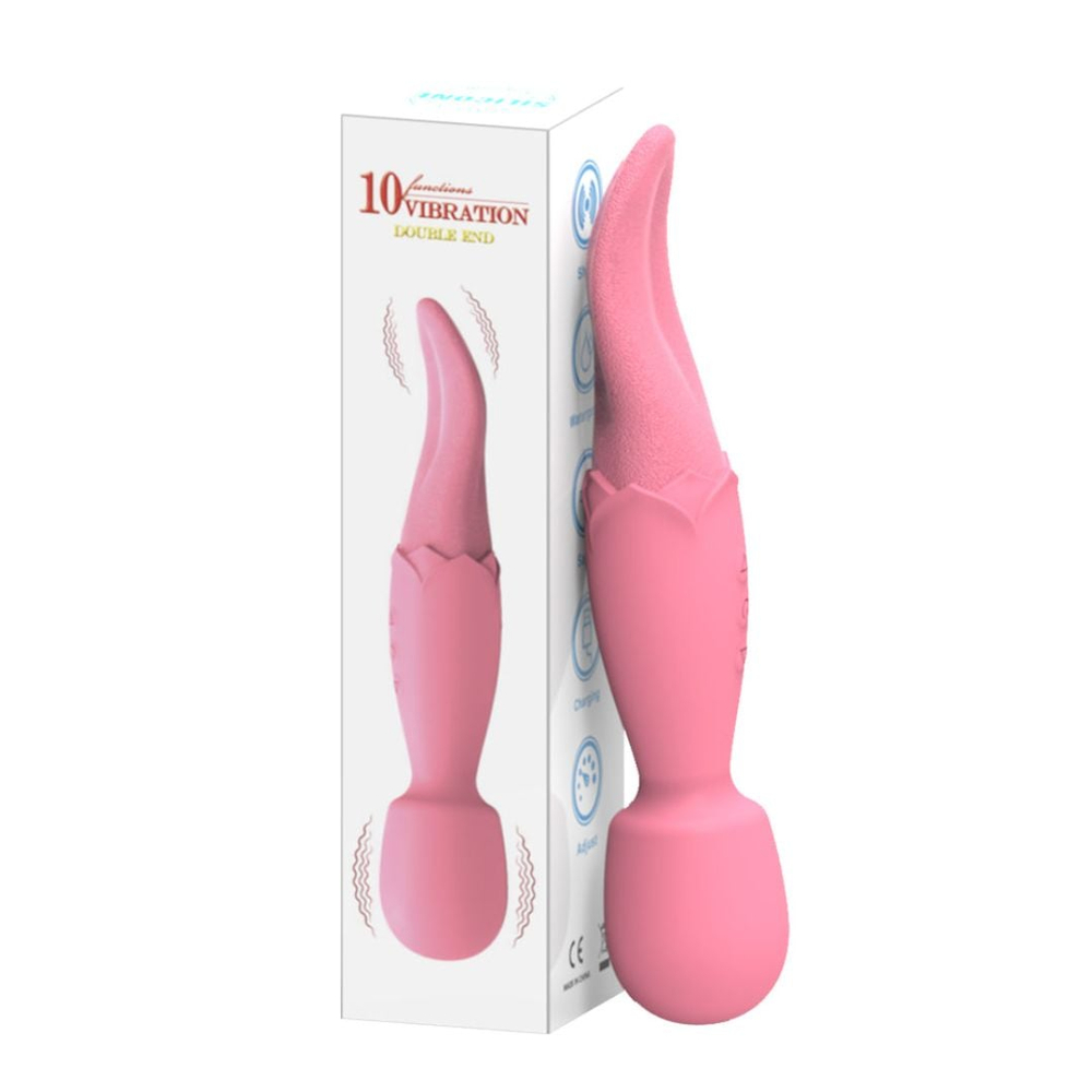 Vibrador Varinha Mágica Double End Com Língua Estimuladora 10 Modos De Vibração - Imagem 8
