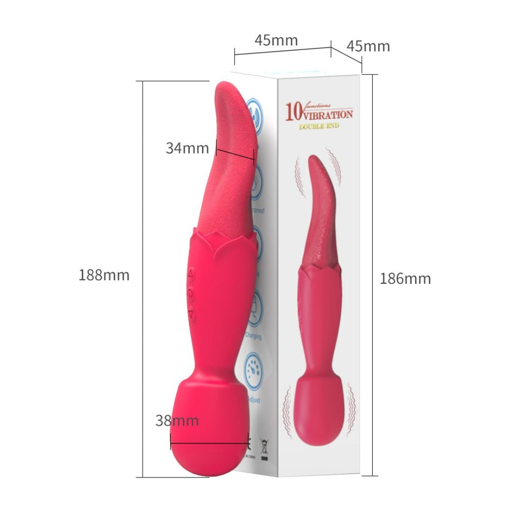 Vibrador Varinha Mágica Double End Com Língua Estimuladora 10 Modos De Vibração - Imagem 9